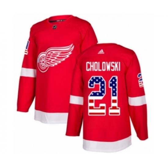 Youth Adidas Detroit Red Wings #21 Dennis Cholowski Authentic Red USA Flag Fashion NHL Jersey - Ujersey
