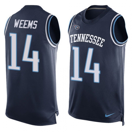Men's Nike Tennessee Titans #14 Eric Weems Limited Navy Blue Player Name & Number Tank Top Tank Top NFL Jersey - Ujersey