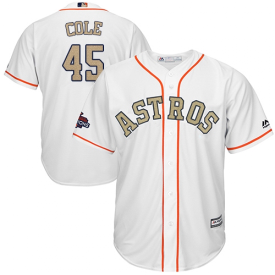 Men's Majestic Houston Astros #45 Gerrit Cole Replica White 2018 Gold Program Cool Base MLB Jersey - Ujersey