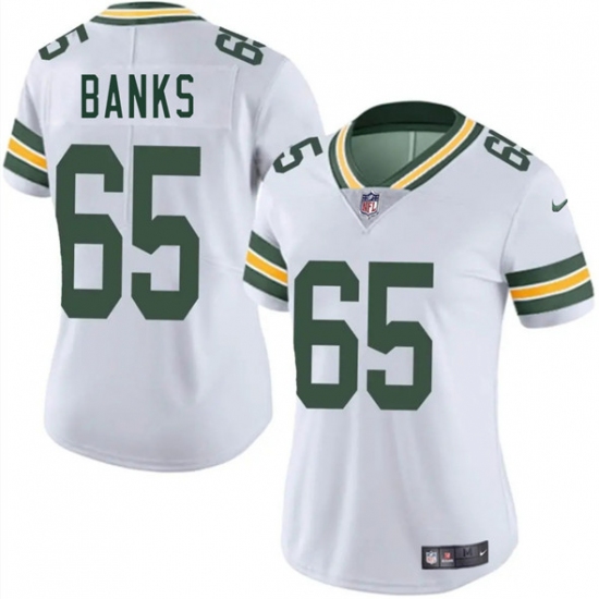 Women's Green Bay Packers #65 Aaron Banks White 2025 Vapor Untouchable Limited Football Stitched Jersey(Run Small) - Ujersey