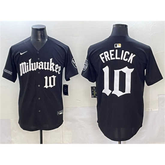 Men's Milwaukee Brewers #10 Sal Frelick Black 'Gothic 414 Shadows Edition' Vapor Premier Limited Stitched Jersey - Ujersey