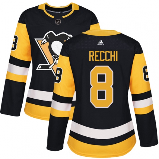 Women's Adidas Pittsburgh Penguins #8 Mark Recchi Authentic Black Home NHL Jersey - Ujersey