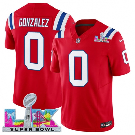 Men's New England Patriots #0 Christian Gonzalez Red 2025 F.U.S.E. Super Bowl LX Vapor Limited Football Stitched Jersey - ujerseystore