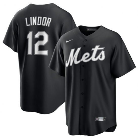 Men's New York Mets #12 Francisco Lindor Black Lights Out Limited Stitched Baseball Jersey - Ujersey