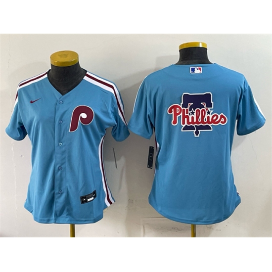 Women's Philadelphia Phillies Team Big Logo Blue Stitched Baseball Jersey(Run Small) - Ujersey