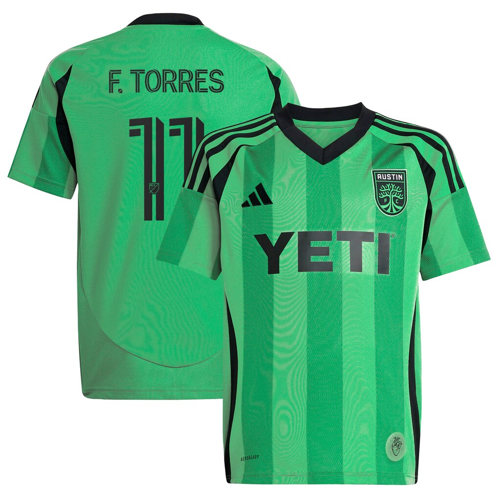Youth Austin FC Facundo Torres adidas Green 2025 The Heartbeat Kit Replica Jersey - Ujersey