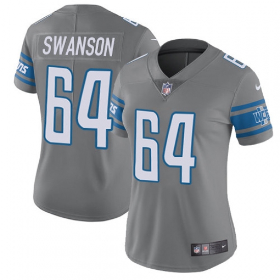 Women's Nike Detroit Lions #64 Travis Swanson Limited Steel Rush Vapor Untouchable NFL Jersey - Ujersey
