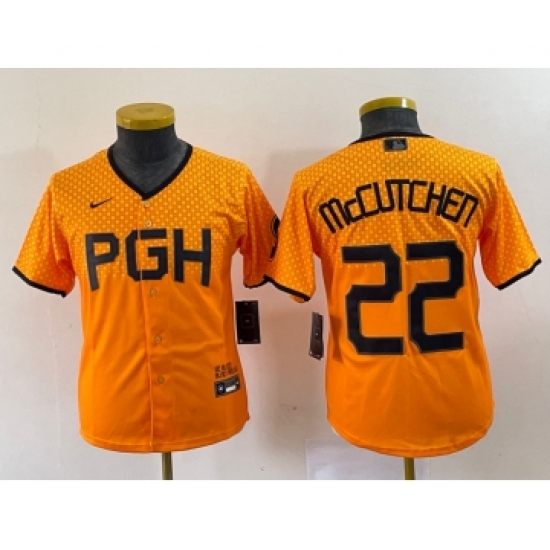 Youth Nike Pittsburgh Pirates #22 Andrew McCutchen Yellow 2023 City Connect Stitched Jersey1 - Ujersey