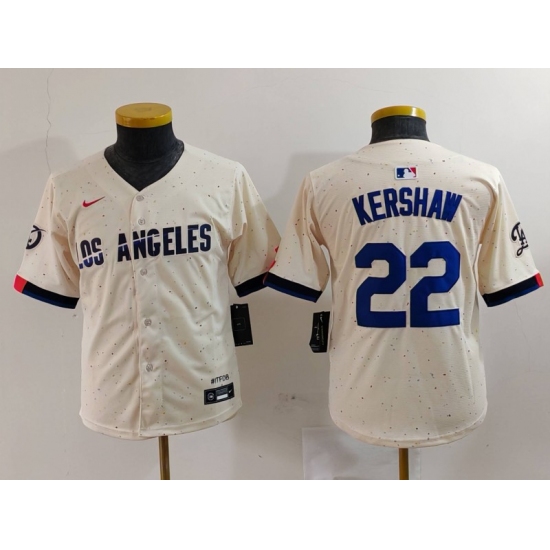 Youth Los Angeles Dodgers #22 Clayton Kershaw Cream 2024 City Connect Limited Stitched Jersey - Ujersey