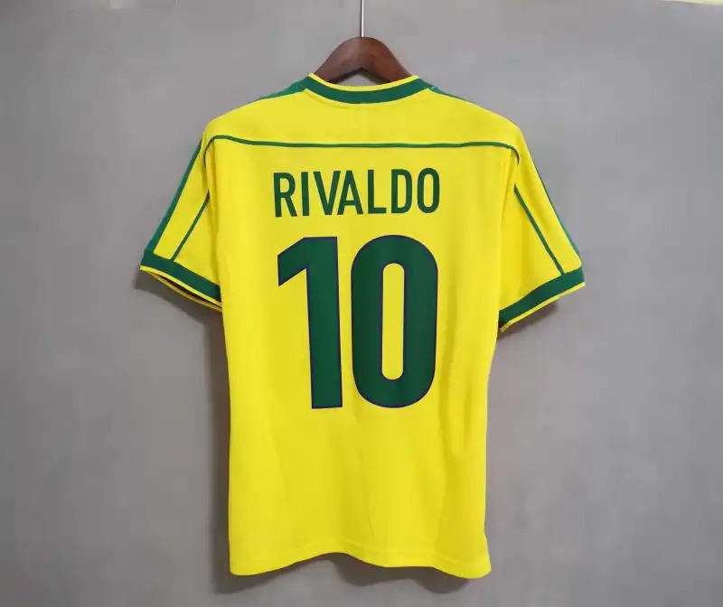 Brazil Retro Jersey Custom Home Soccer Jersey 1998 - ujerseystore