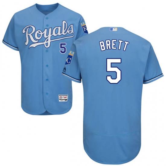 Men's Majestic Kansas City Royals #5 George Brett Light Blue Alternate Flex Base Authentic Collection MLB Jersey - Ujersey