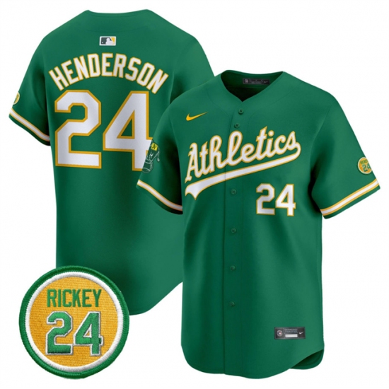 Men's Oakland Athletics #24 Rickey Henderson Green 2024 Limited With Rickey Henderson Stitched Jersey - Ujersey