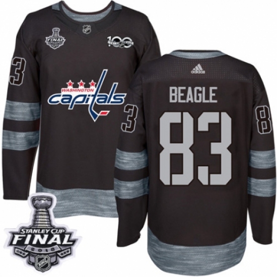 Men's Adidas Washington Capitals #83 Jay Beagle Authentic Black 1917-2017 100th Anniversary 2018 Stanley Cup Final NHL Jersey - Ujersey