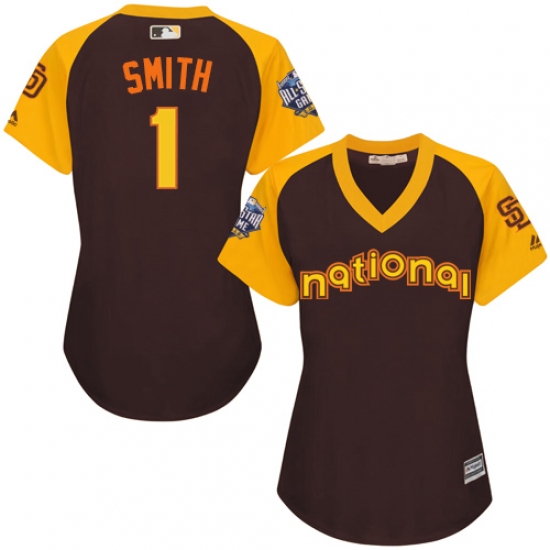 Women's Majestic San Diego Padres #1 Ozzie Smith Authentic Brown 2016 All-Star National League BP Cool Base Cool Base MLB Jersey - Ujersey