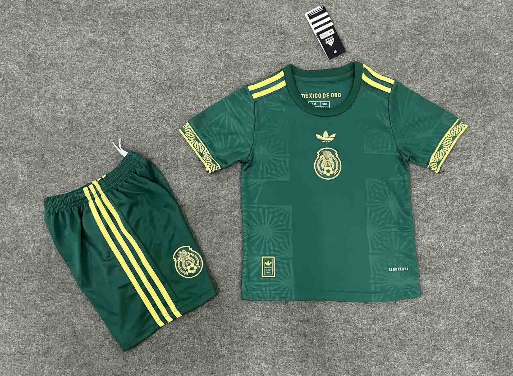 Mexico Green Special Soccer Jersey Kids Kit Jersey+Shorts 2025 - Ujersey NHL