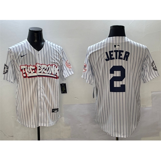 Men's New York Yankees #2 Derek Jeter White Bronx Graffiti Vapor Limited Stitched Baseball Jersey - Ujersey