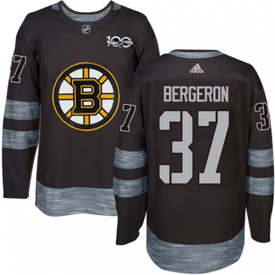 Men's Adidas Boston Bruins #37 Patrice Bergeron Authentic Black 1917-2017 100th Anniversary NHL Jersey - Ujersey