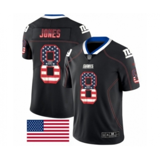 Men's New York Giants #8 Daniel Jones Limited Black Rush USA Flag Football Jersey - Ujersey