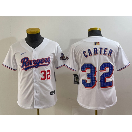 Youth Texas Rangers #32 Evan Carter Number White 2024 Gold Collection Limited Cool Base Jersey - Ujersey