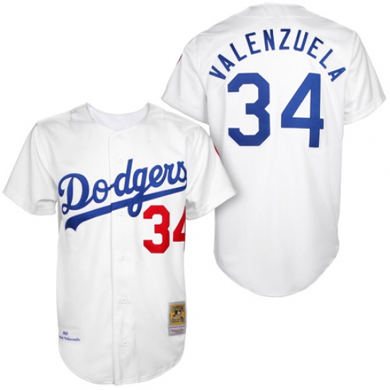 Men's Mitchell and Ness Los Angeles Dodgers #34 Fernando Valenzuela Replica White 1955 Throwback MLB Jersey - Ujersey