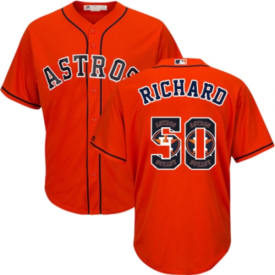 Men's Majestic Houston Astros #50 J.R. Richard Authentic Orange Team Logo Fashion Cool Base MLB Jersey - Ujersey