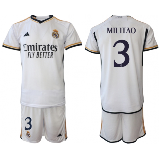 Men's Real Madrid #3 Militao 2023-24 White Home Soccer Jersey