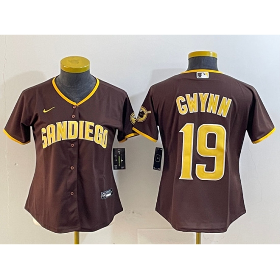 Women's San Diego Padres #19 Tony Gwynn Brown Stitched Baseball Jersey(Run Small) - Ujersey