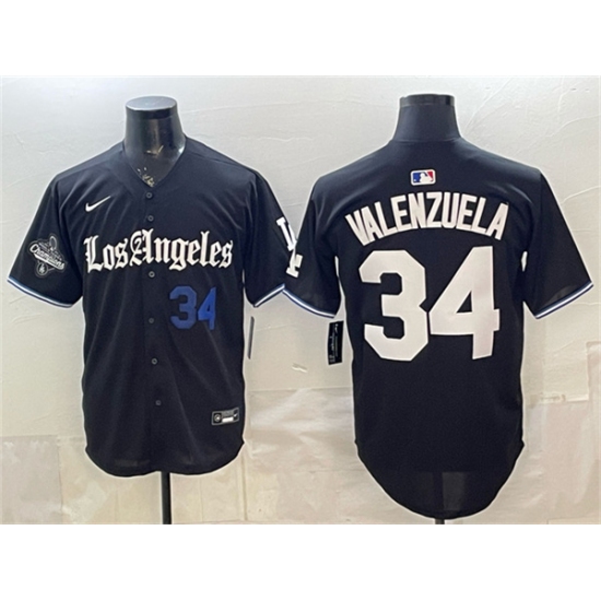 Men's Los Angeles Dodgers #34 Fernando Valenzuela Black 2025 World Series Champions 'Gothic Edition' Vapor Premier Limited Stitched Baseball Jersey - Ujersey