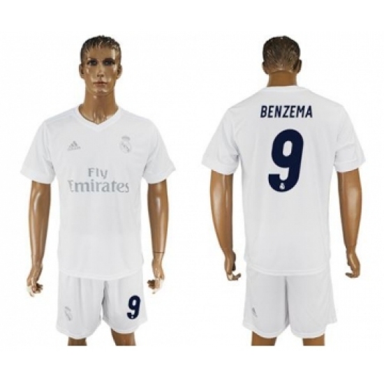 Real Madrid #9 Benzema Marine Environmental Protection Home Soccer Club Jersey