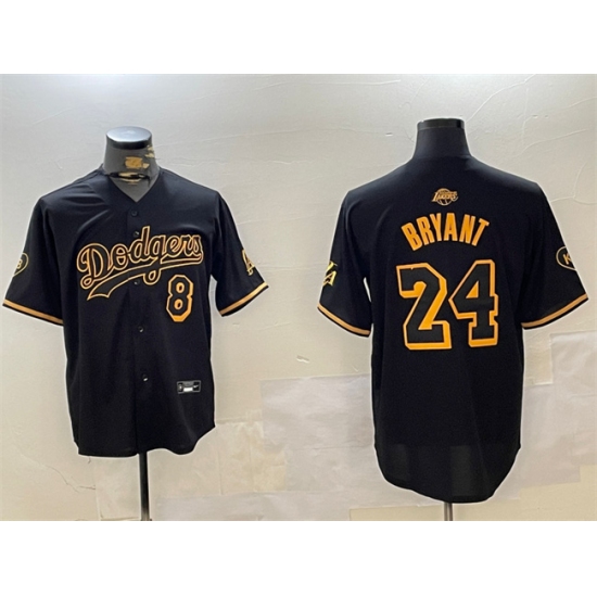 Men's Los Angeles Dodgers Front #8 Back #24 Kobe Bryant Black Stitched Jersey - Ujersey