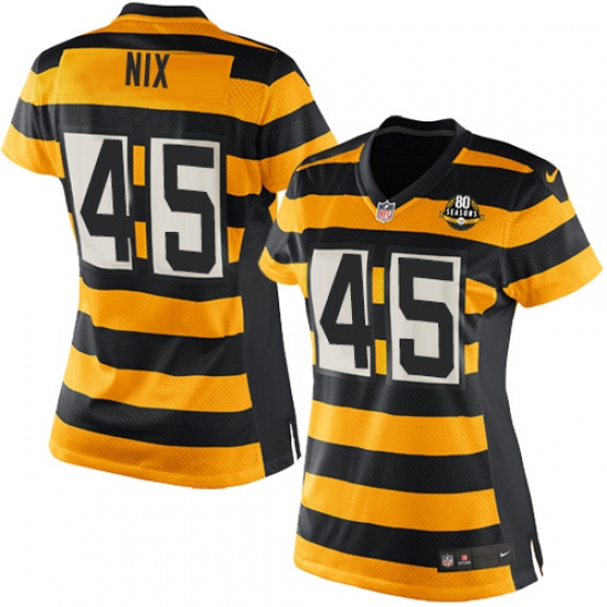 Women's Nike Pittsburgh Steelers #45 Roosevelt Nix Game Yellow/Black Alternate 80TH Anniversary Throwback NFL Jersey - Ujersey