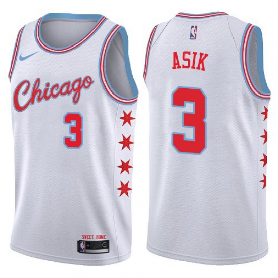 Men's Nike Chicago Bulls #3 Omer Asik Authentic White NBA Jersey - City Edition - Ujersey