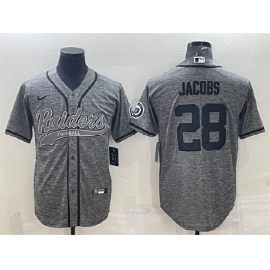Men's Las Vegas Raiders #28 Josh Jacobs Gray With Patch Cool Base Stitched Baseball Jersey - Ujersey