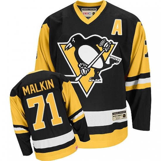 Men's CCM Pittsburgh Penguins #71 Evgeni Malkin Authentic Black Throwback NHL Jersey - Ujersey