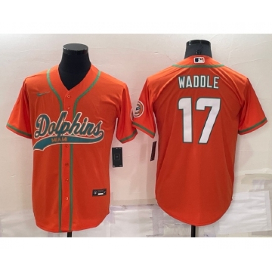 Men's Miami Dolphins #17 Jaylen Waddle Orange Stitched Cool Base Nike Baseball Jersey