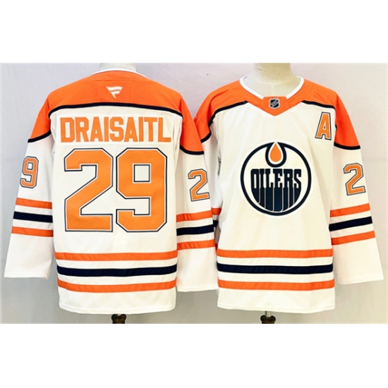 Men's Edmonton Oilers #29 Leon Draisaitl White Orange 2024-25 With A Stitched Jersey - Ujersey