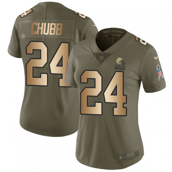 Women's Nike Cleveland Browns #24 Nick Chubb Limited Olive Gold 2017 Salute to Service NFL Jersey - Ujersey