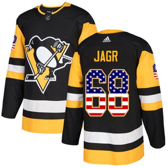 Men's Adidas Pittsburgh Penguins #68 Jaromir Jagr Authentic Black USA Flag Fashion NHL Jersey - Ujersey