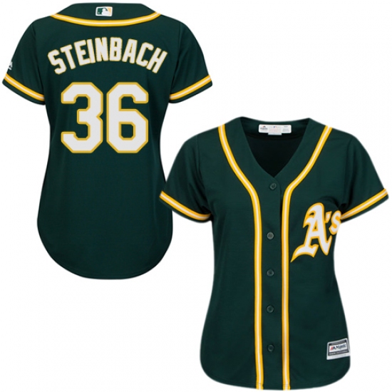 Women's Majestic Oakland Athletics #36 Terry Steinbach Replica Green Alternate 1 Cool Base MLB Jersey - Ujersey