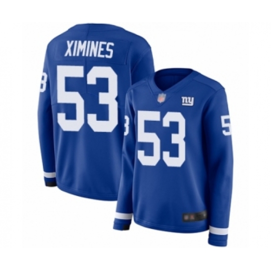 Women's New York Giants #53 Oshane Ximines Limited Royal Blue Therma Long Sleeve Football Jersey - Ujersey