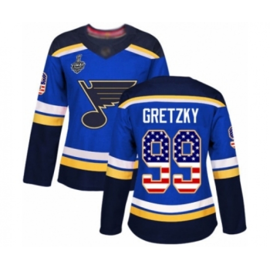 Women's St. Louis Blues #99 Wayne Gretzky Authentic Blue USA Flag Fashion 2019 Stanley Cup Final Bound Hockey Jersey - Ujersey