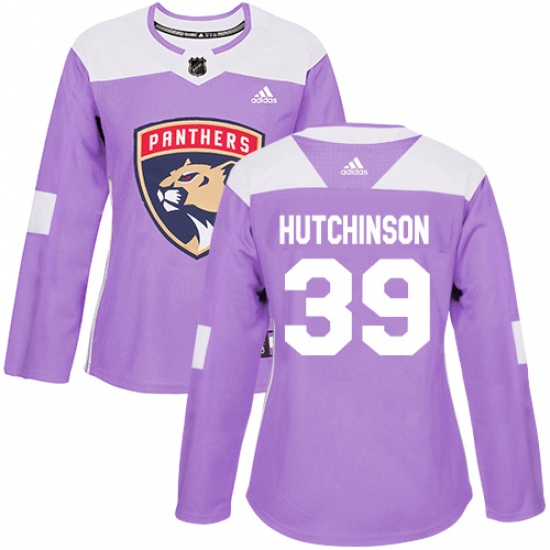 Women's Adidas Florida Panthers #39 Michael Hutchinson Authentic Purple Fights Cancer Practice NHL Jersey - Ujersey