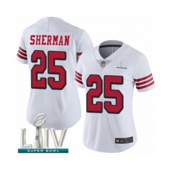 Women's San Francisco 49ers #25 Richard Sherman Limited White Rush Vapor Untouchable Super Bowl LIV Bound Football Jersey - Ujersey