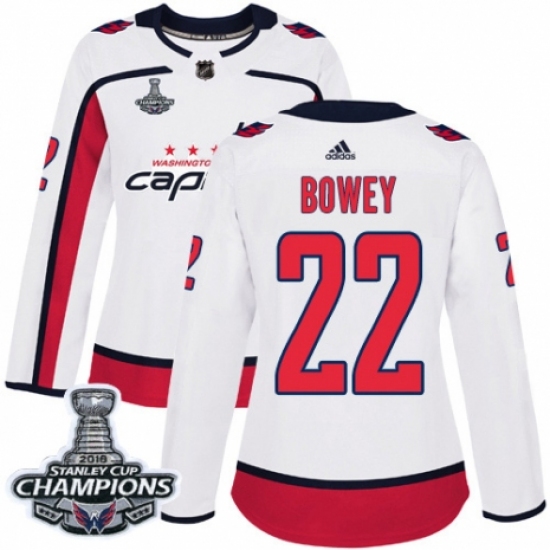 Women's Adidas Washington Capitals #22 Madison Bowey Authentic White Away 2018 Stanley Cup Final Champions NHL Jersey - Ujersey