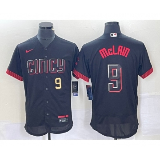 Men's Nike Cincinnati Reds #9 Matt McLain Number Black 2023 City Connect Flex Base Stitched Jersey1 - Ujersey