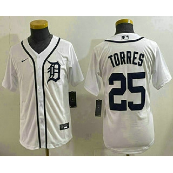 Youth Detroit Tigers #25 Gleyber Torres White Cool Base Stitched Jersey - Ujersey