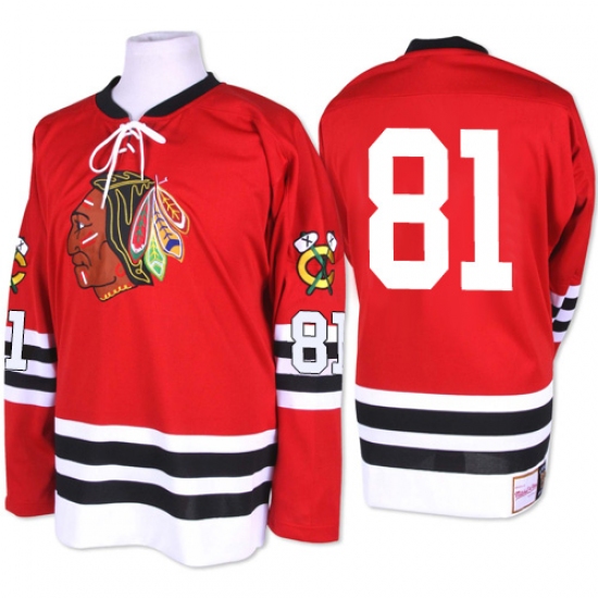 Men's Mitchell and Ness Chicago Blackhawks #81 Marian Hossa Authentic Red 1960-61 Throwback NHL Jersey - Ujersey