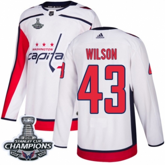 Youth Adidas Washington Capitals #43 Tom Wilson Authentic White Away 2018 Stanley Cup Final Champions NHL Jersey - Ujersey
