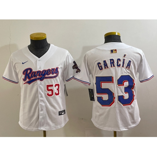 Youth Texas Rangers #53 Adolis Garcia Number White 2024 Gold Collection Limited Cool Base Jerseys - Ujersey