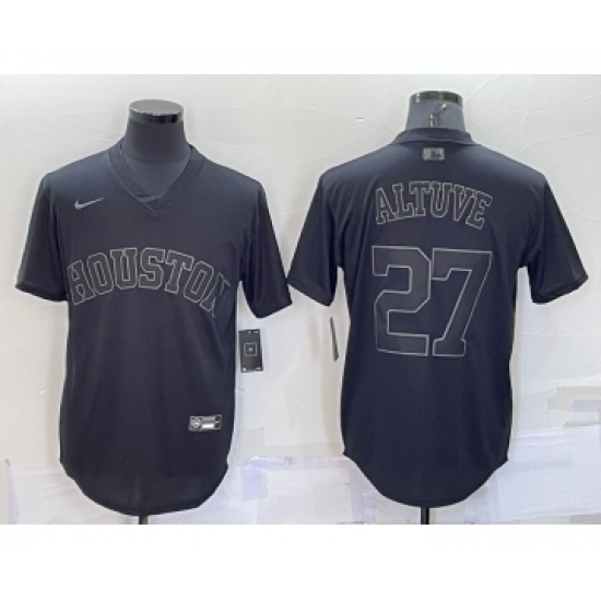 Men's Houston Astros #27 Jose Altuve Black Pullover Turn Back The Clock Stitched Cool Base Jersey - Ujersey